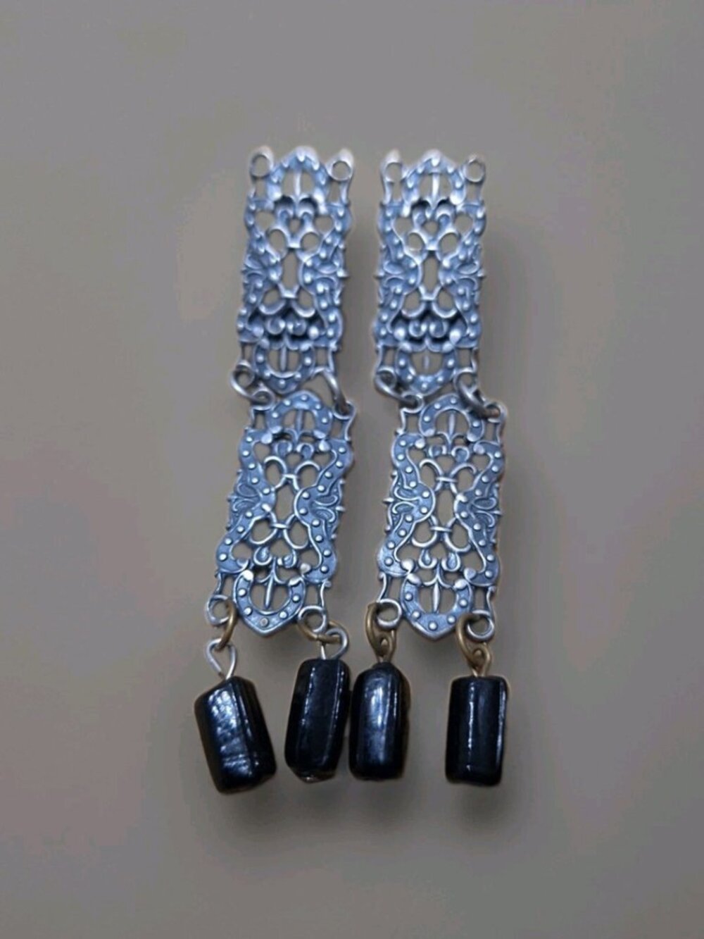 SUSAN L RICHARDSON 92 Hinged Steel & Black Earrings for Pierced EARS Brutalist